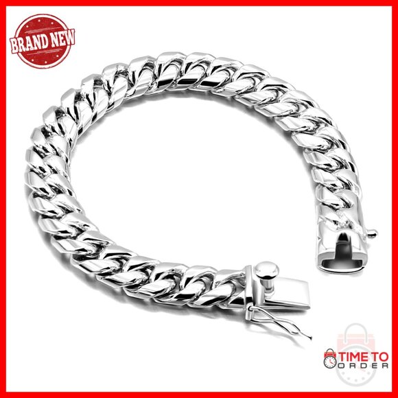 Men's 925 Sterling Silver Cuban Chain Bracelet 10MM Wide 8 Inch